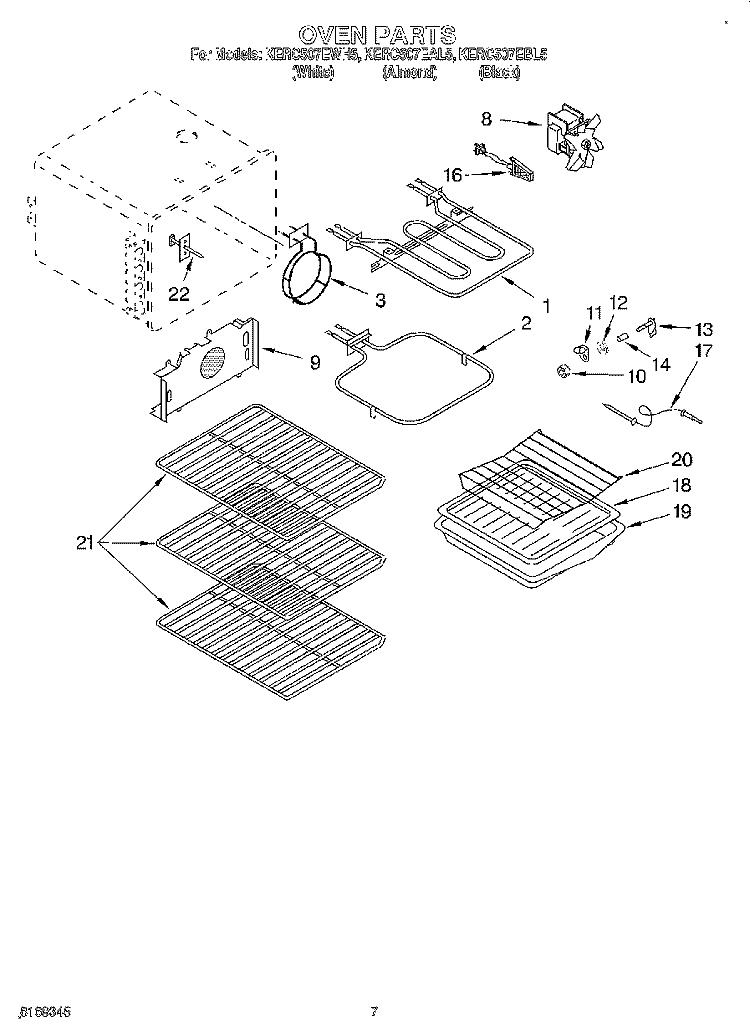 OVEN Diagram and Parts List for KERC507EBL5  KitchenAid Range
