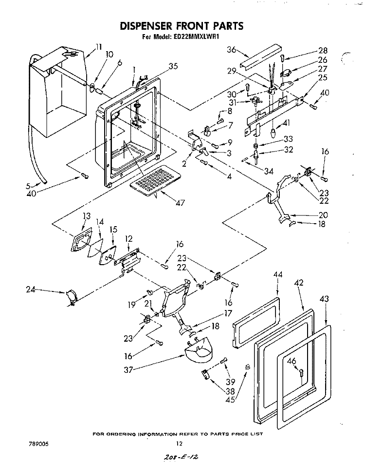 DISPENSER FRONT Diagram and Parts List for ED22MMXLWR1  Whirlpool Refrigerator