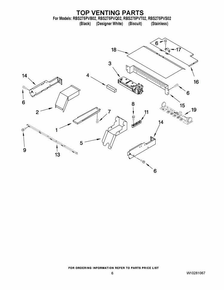 TOP VENTING PARTS Diagram and Parts List for RBS275PVQ02  Whirlpool Wall Oven