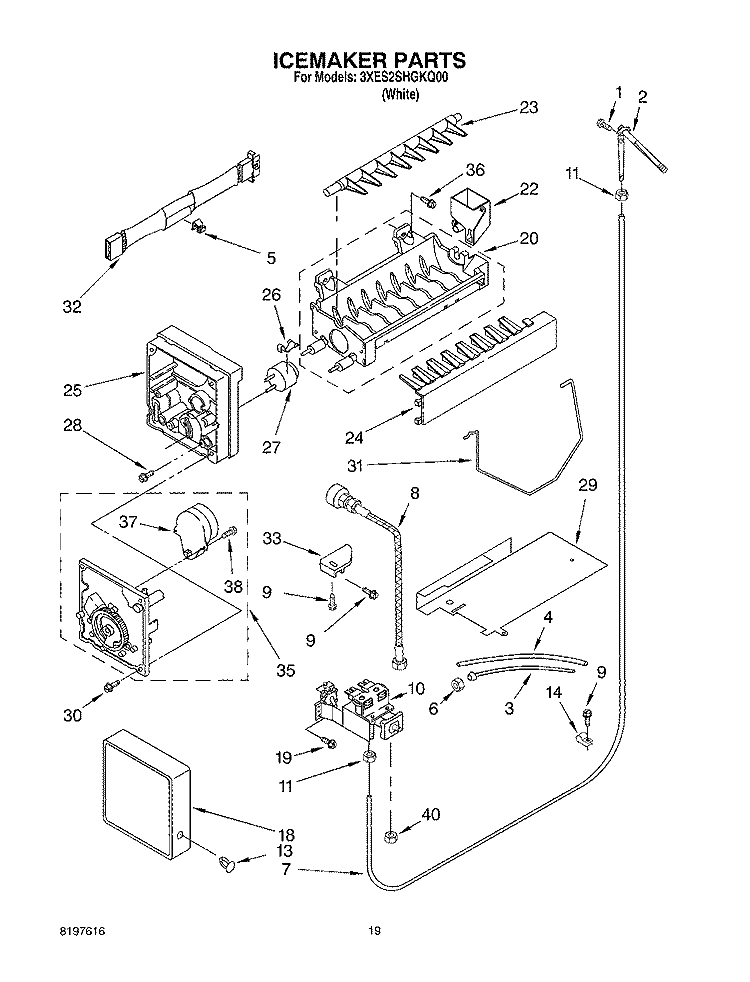 ICEMAKER Diagram and Parts List for 3XES2SHGKQ00  Whirlpool Refrigerator