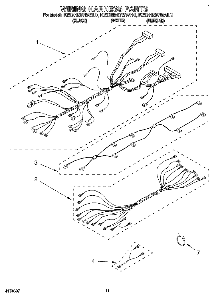 WIRING HARNESS Diagram and Parts List for KEDH207BAL0  KitchenAid Range