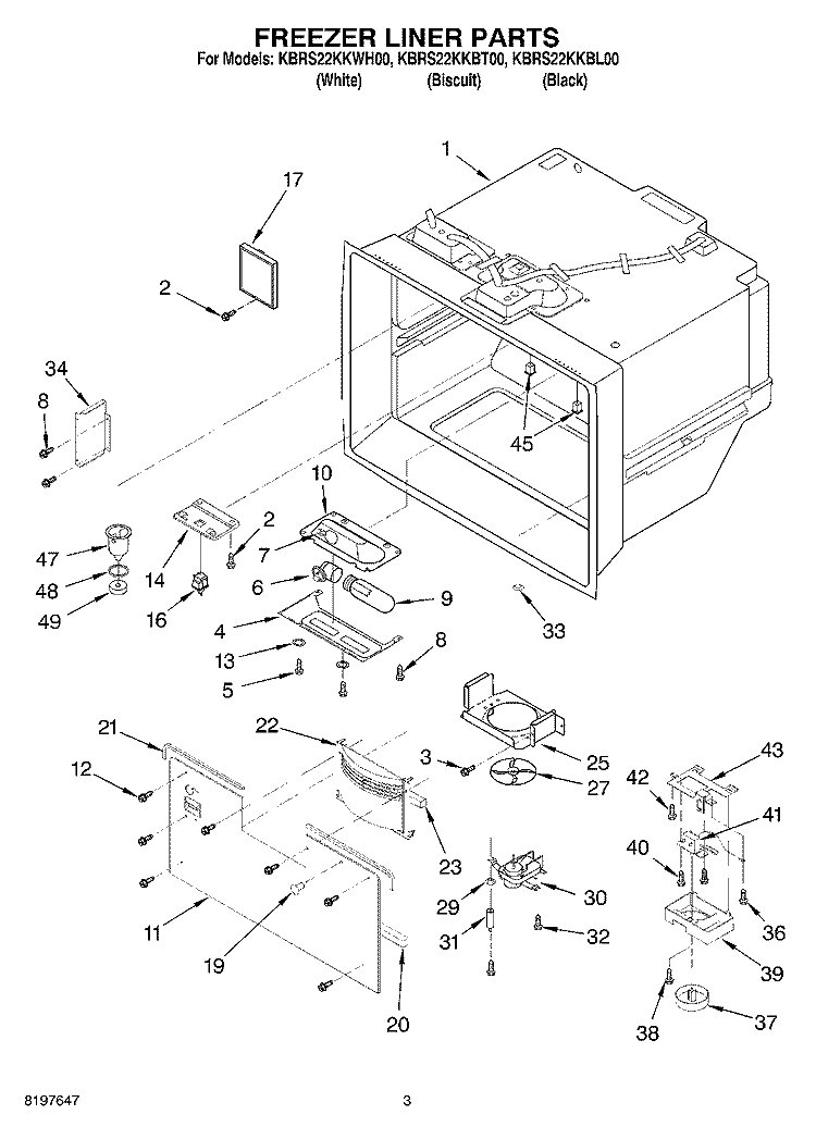 FREEZER LINER Diagram and Parts List for KBRS22KKBT00  KitchenAid Refrigerator