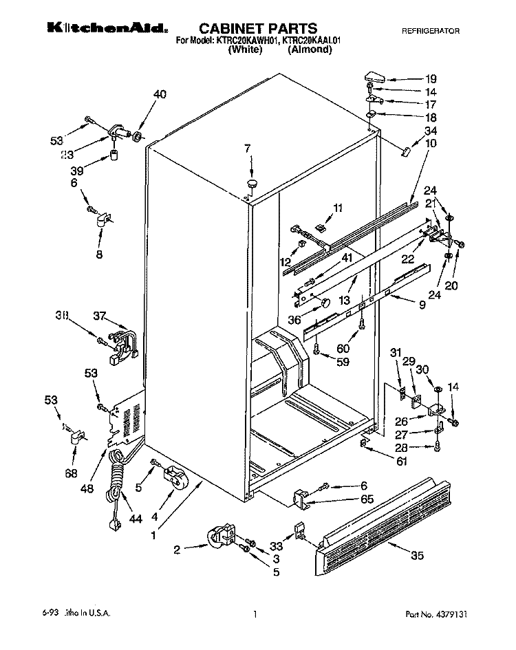 CABINET Diagram and Parts List for KTRC20KAWH01  Whirlpool Refrigerator