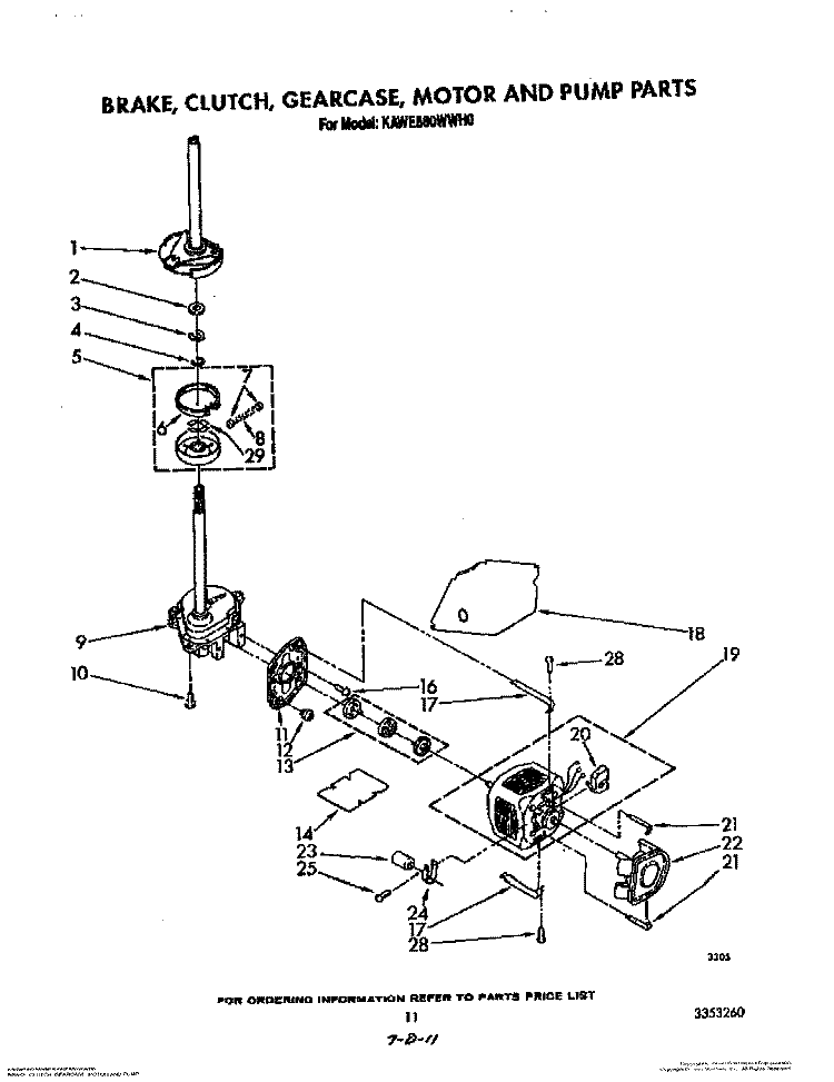 BRAKE, CLUTCH, GEARCASE, MOTOR AND PUMP Diagram and Parts List for KAWE860WAL0  KitchenAid Washer