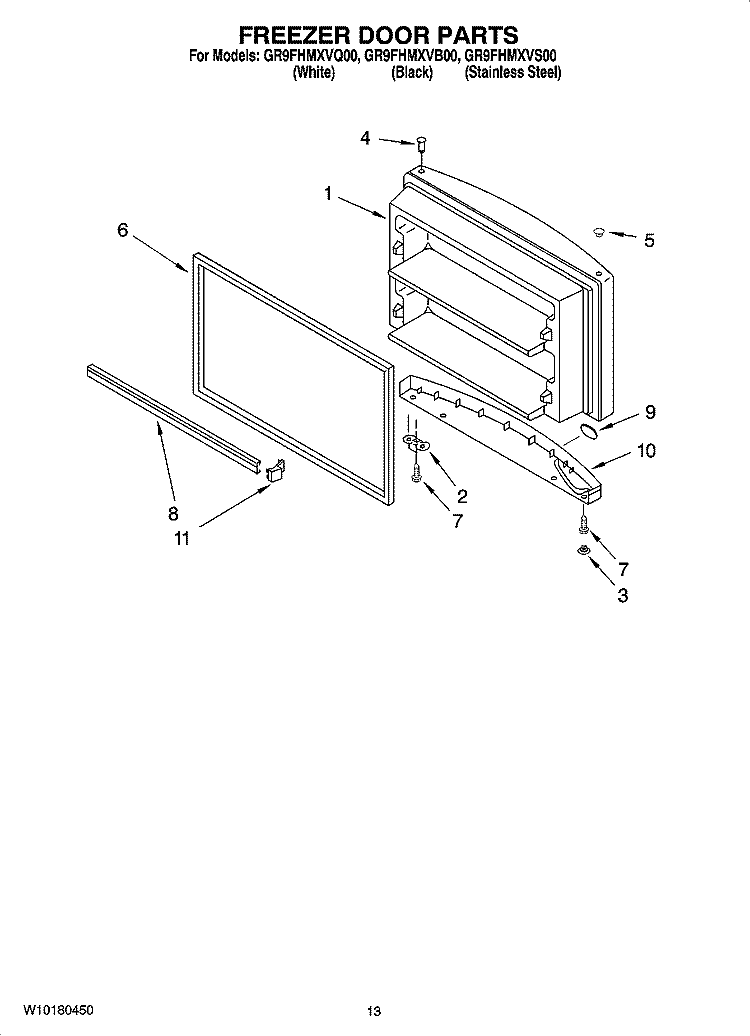 FREEZER DOOR PARTS, OPTIONAL PARTS Diagram and Parts List for GR9FHMXVB00  Whirlpool Refrigerator