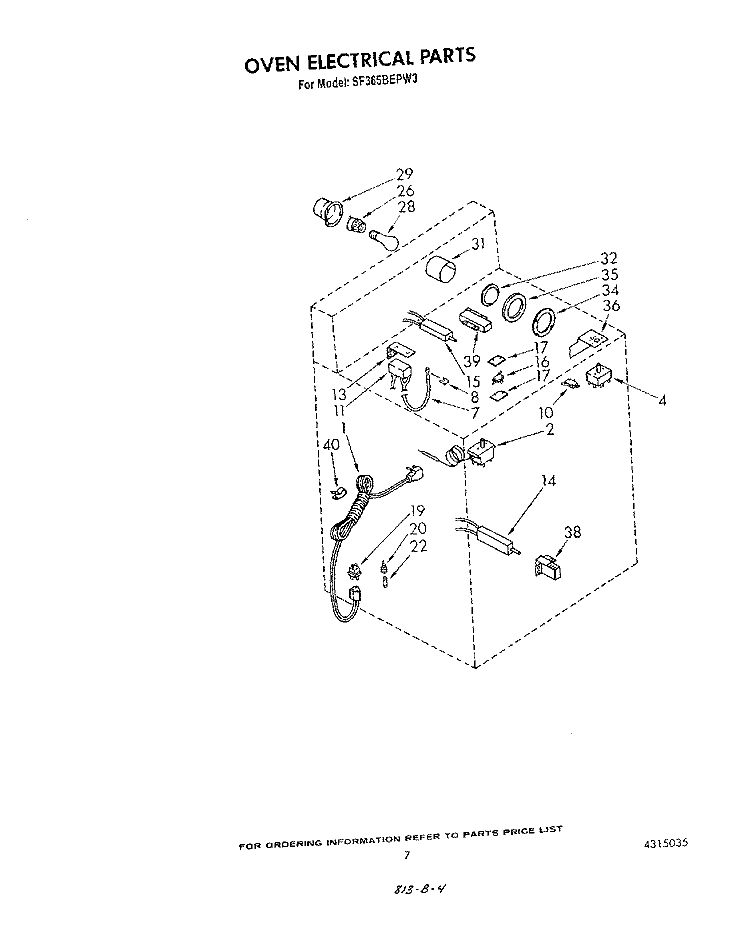 OVEN ELECTRICAL Diagram and Parts List for SF365BEPW3  Whirlpool Range