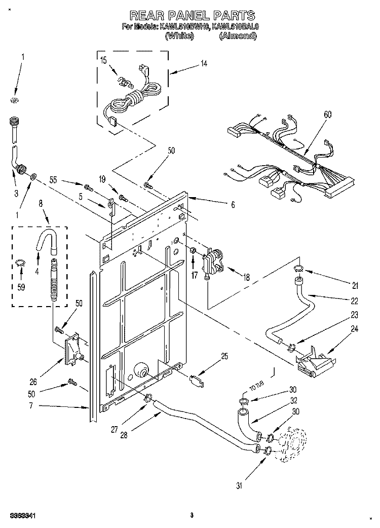 REAR PANEL Diagram and Parts List for KAWL510BWH0  KitchenAid Washer