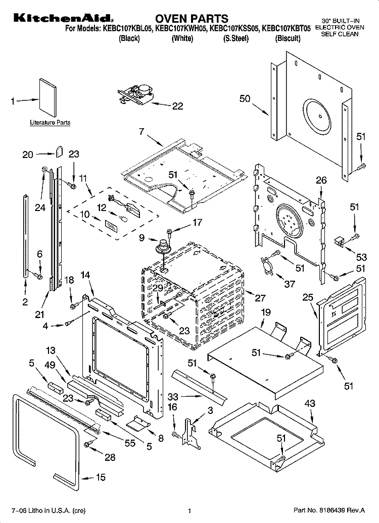 OVEN PARTS Diagram and Parts List for KEBC107KBL05  KitchenAid Wall Oven