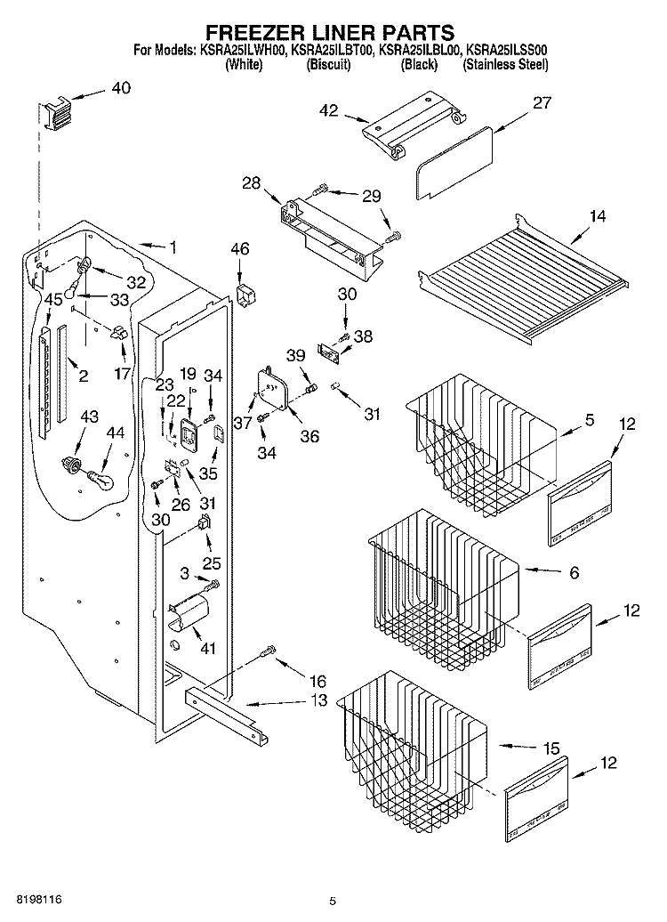 FREEZER LINER PARTS Diagram and Parts List for KSRA25ILWH00  KitchenAid Refrigerator
