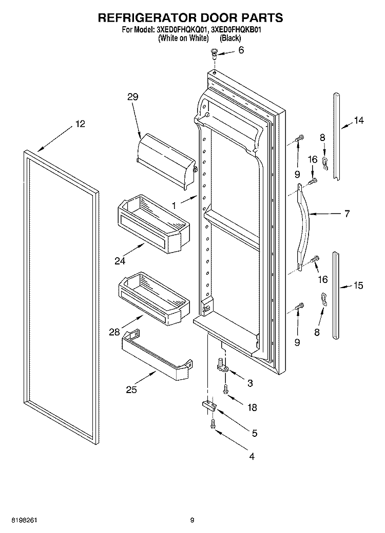 REFRIGERATOR DOOR Diagram and Parts List for 3XED0FHQKB01  Whirlpool Refrigerator