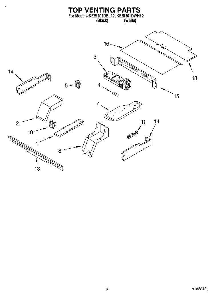 TOP VENTING, OPTIONAL Diagram and Parts List for KEBI101DBL12  KitchenAid Wall Oven