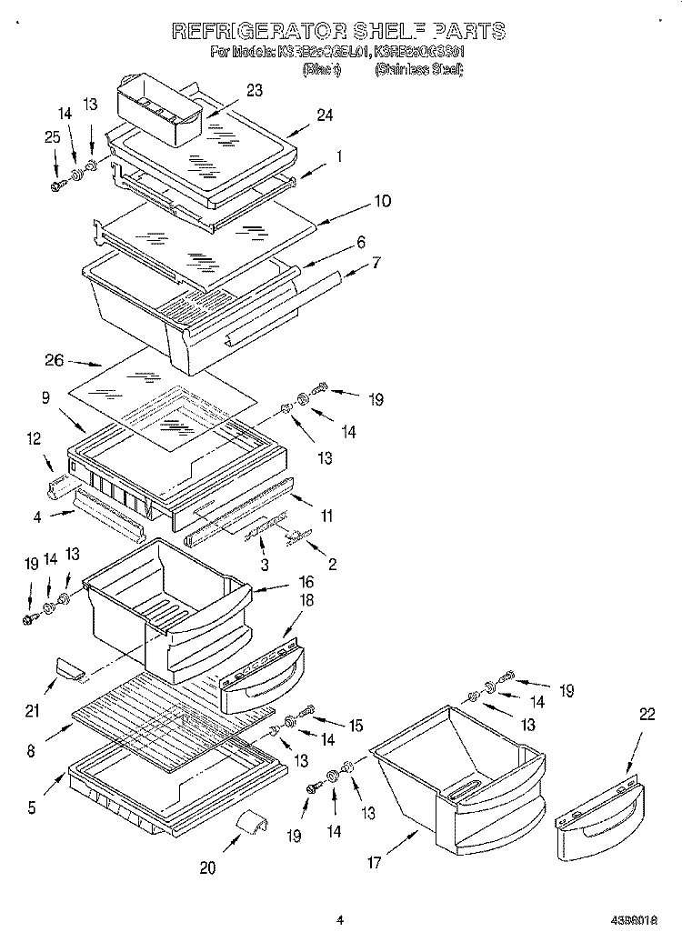 REFRIGERATOR SHELF Diagram and Parts List for KSRB25QGBL01  KitchenAid Refrigerator