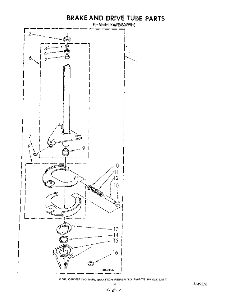BRAKE AND DRIVE TUBE Diagram and Parts List for KAWE450VAL0  KitchenAid Washer