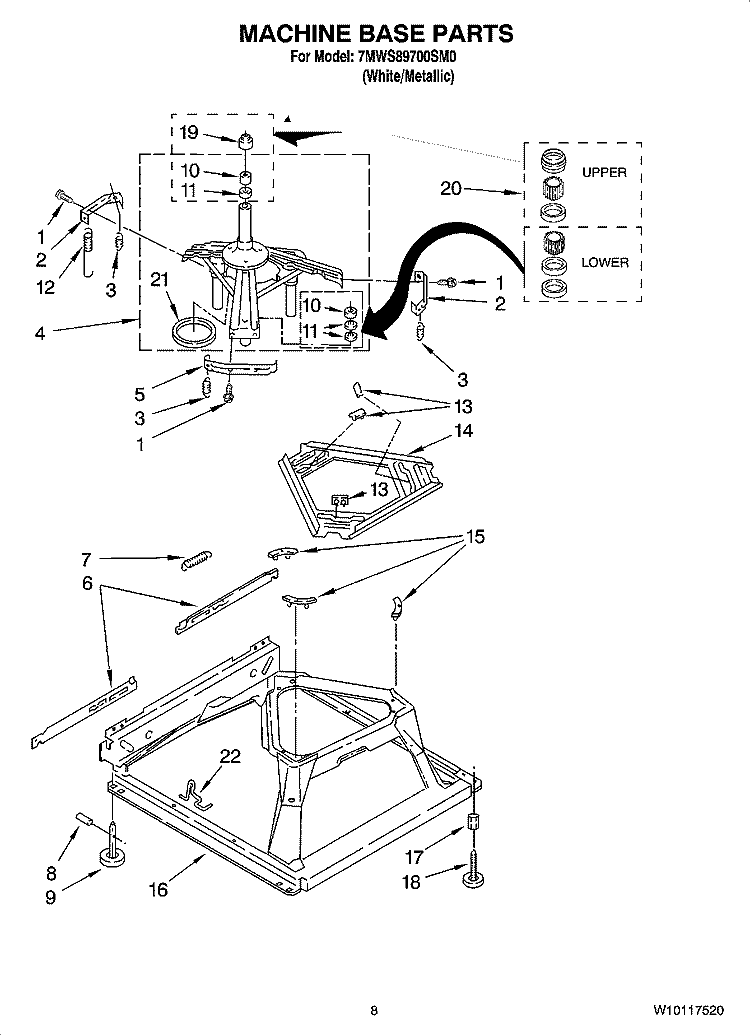 MACHINE BASE PARTS Diagram and Parts List for 7MWS89700SM0  Whirlpool Washer