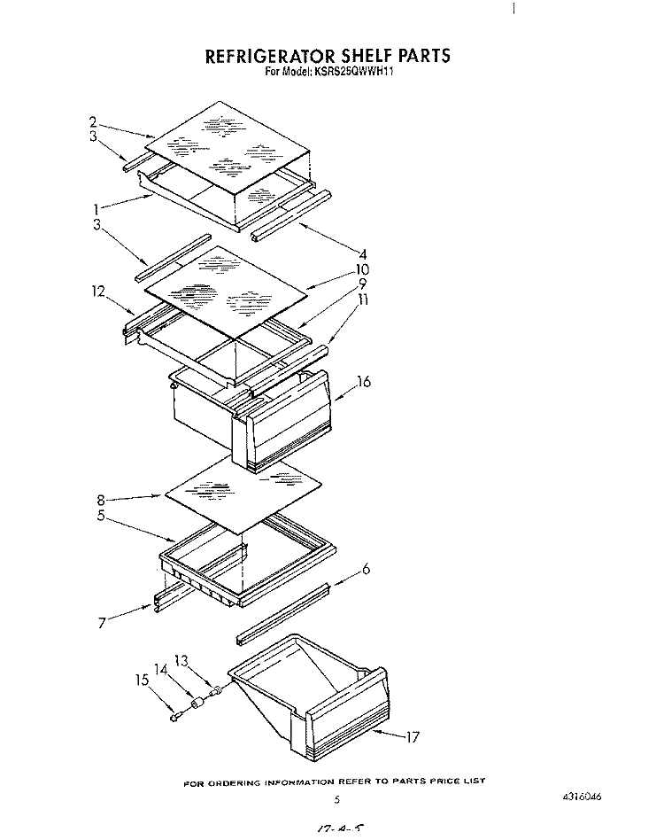 REFRIGERATOR SHELF Diagram and Parts List for KSRS25QWWH11  KitchenAid Refrigerator