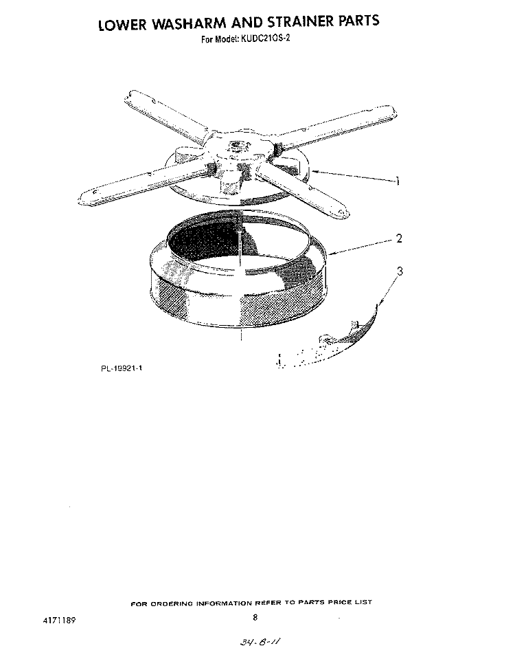 LOWER WASH ARM AND STRAINER Diagram and Parts List for KUDC210S2  KitchenAid Dishwasher
