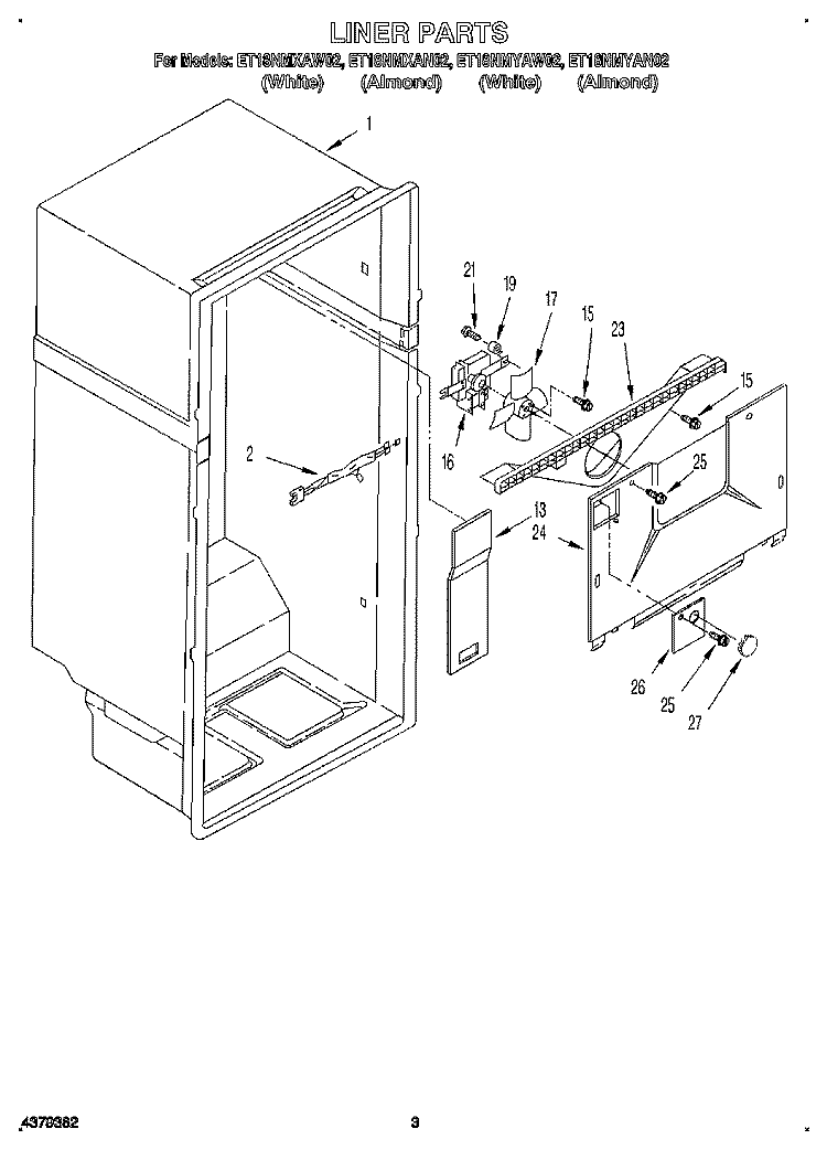 LINER Diagram and Parts List for ET18NMXAN02  Whirlpool Refrigerator