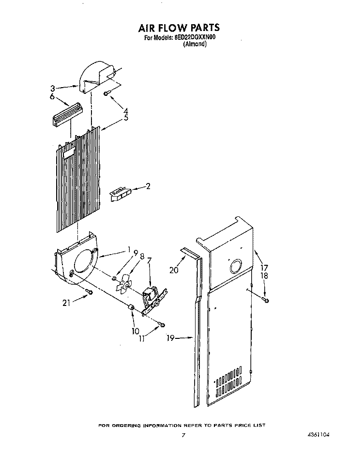 AIR FLOW Diagram and Parts List for 8ED22DQXXN00  Whirlpool Refrigerator