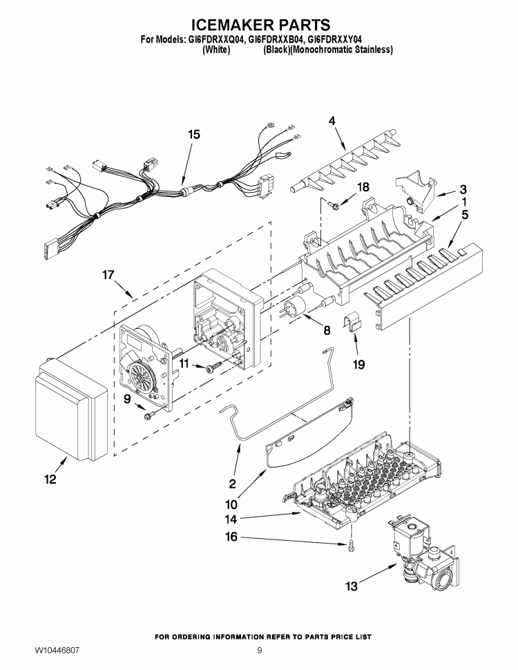 ICEMAKER PARTS Diagram and Parts List for GI6FDRXXB04  Whirlpool Refrigerator