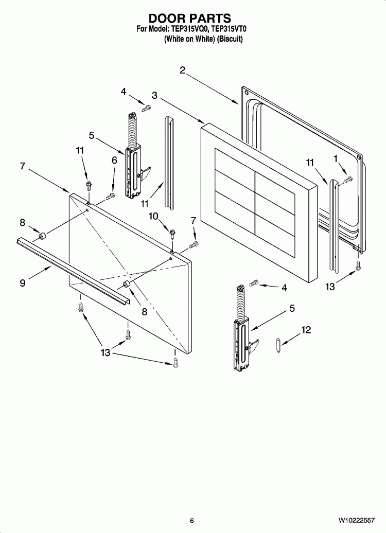 DOOR PARTS, OPTIONAL PARTS Diagram and Parts List for TEP315VQ0  Estate Range