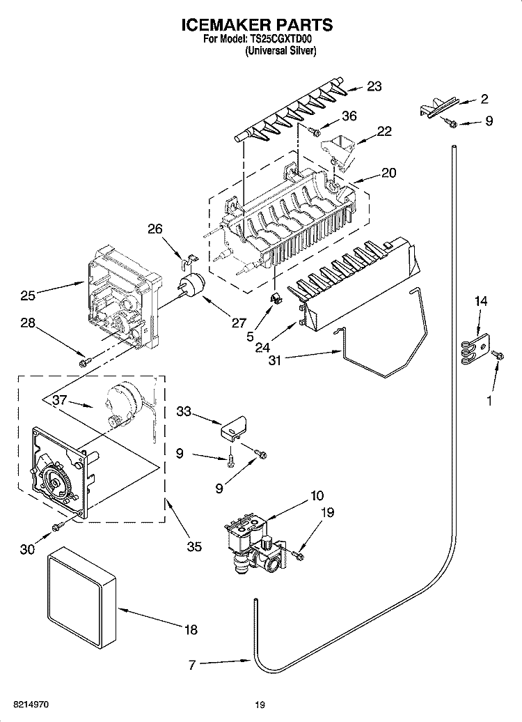 ICEMAKER PARTS, OPTIONAL PARTS (NOT INCLUDED) Diagram and Parts List for TS25CGXTD00  Estate Refrigerator