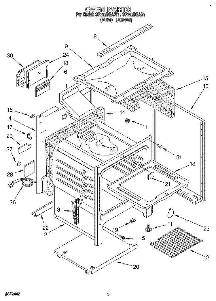 OVEN Diagram and Parts List for SF302BEAN1  Whirlpool Range