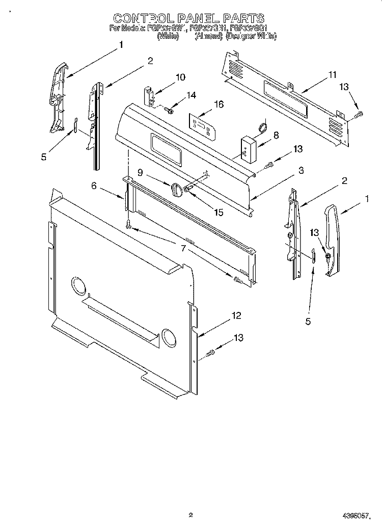 CONTROL PANEL Diagram and Parts List for FGP337GN1  Roper Range