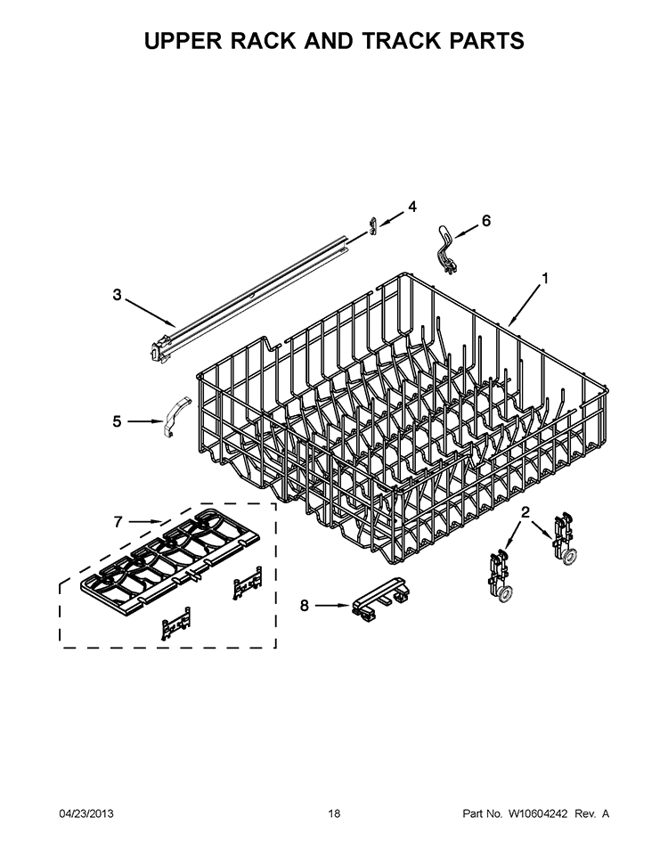 UPPER RACK AND TRACK PARTS Diagram and Parts List for 7WDT790SAYM2  Whirlpool Dishwasher