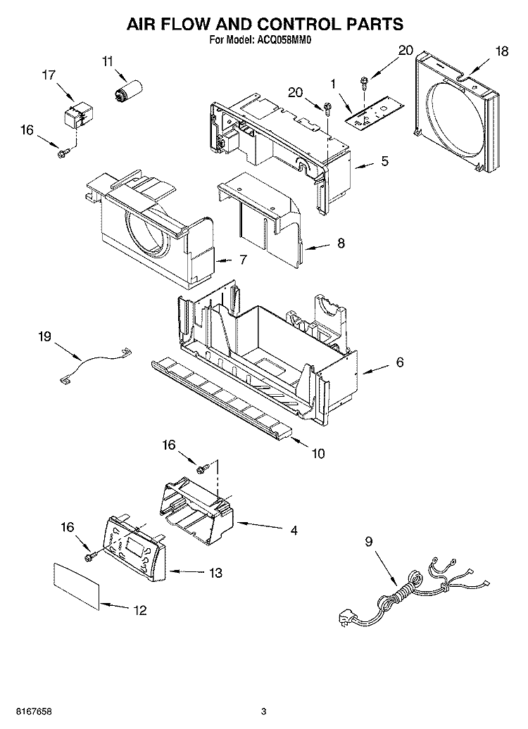 AIR FLOW AND CONTROL PARTS Diagram and Parts List for ACQ058MM0  Whirlpool Air Conditioner