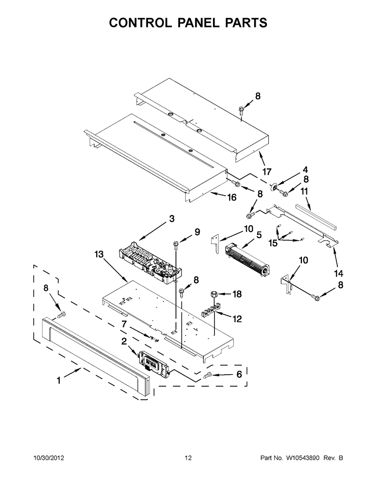 CONTROL PANEL PARTS Diagram and Parts List for WOD51EC7AS01  Whirlpool Wall Oven