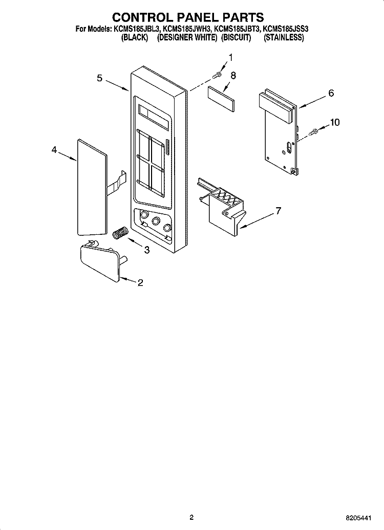 CONTROL PANEL PARTS Diagram and Parts List for KCMS185JBT3  KitchenAid Microwave