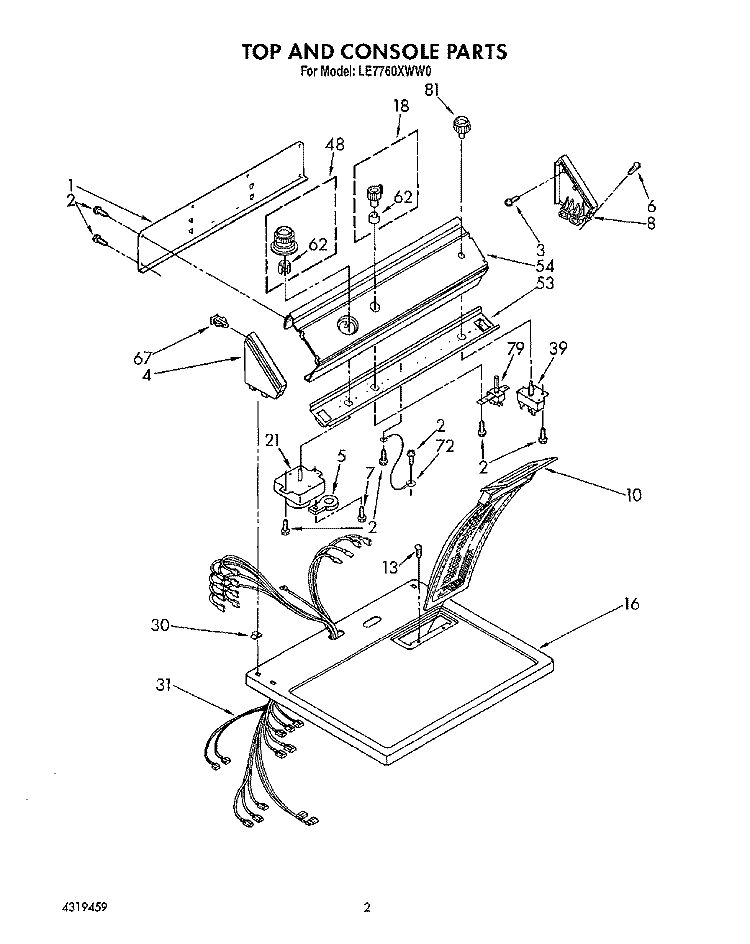 SECTION Diagram and Parts List for LE7760XWN0  Whirlpool Dryer