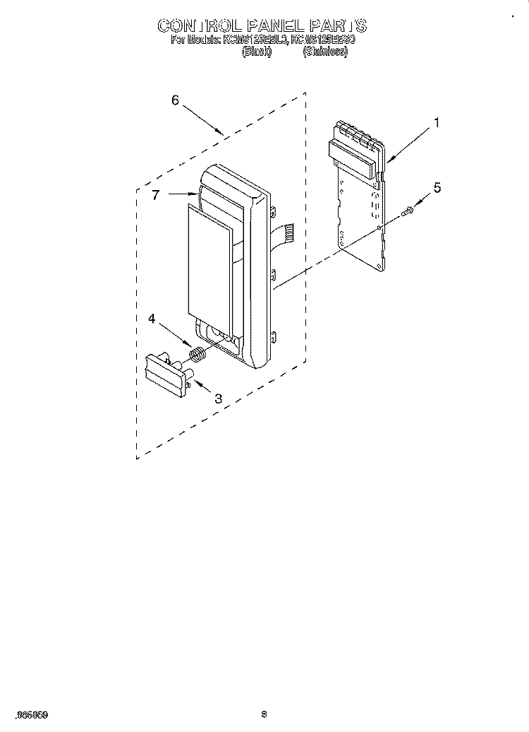 CONTROL PANEL Diagram and Parts List for KCMS125EBL0  KitchenAid Microwave