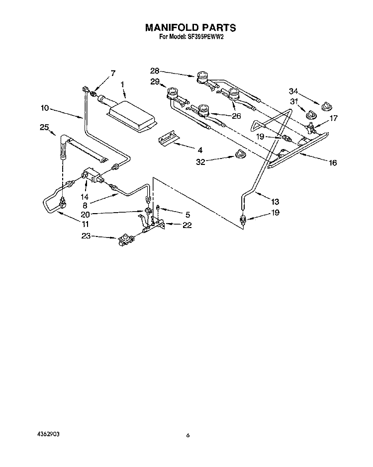 MANIFOLD Diagram and Parts List for SF395PEWN2  Whirlpool Range