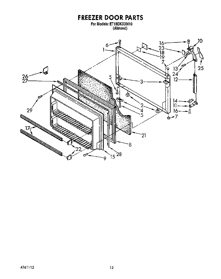 FREEZER DOOR Diagram and Parts List for ET18DKXXN10  Whirlpool Refrigerator