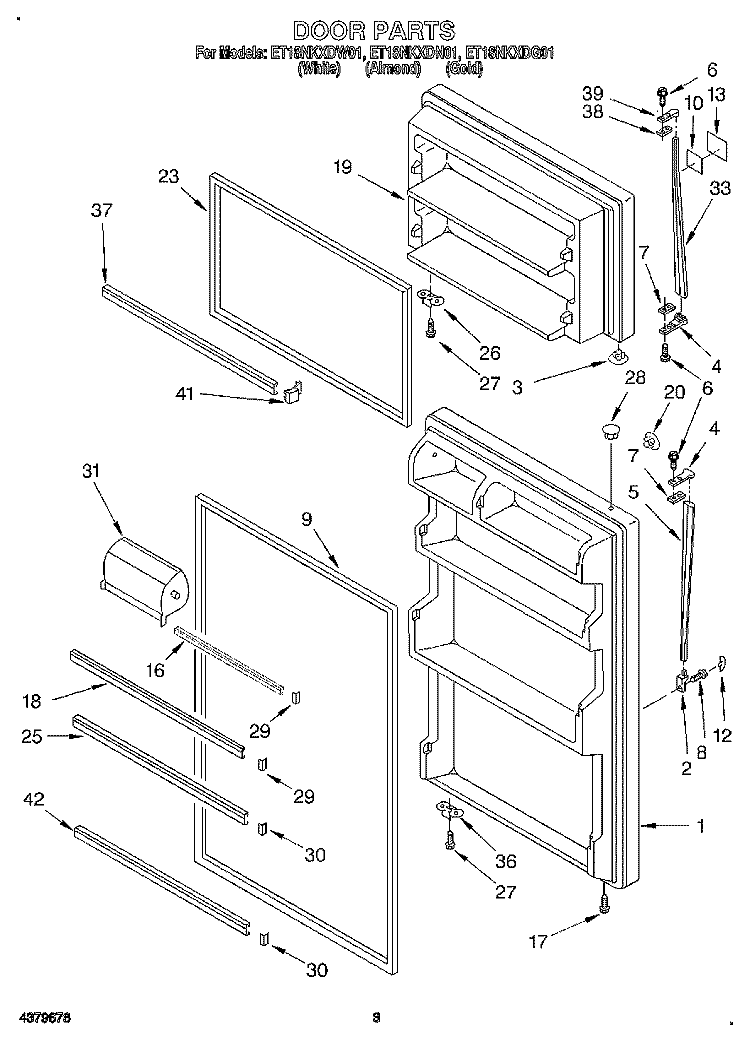 DOOR Diagram and Parts List for ET18NKXDG01  Whirlpool Refrigerator