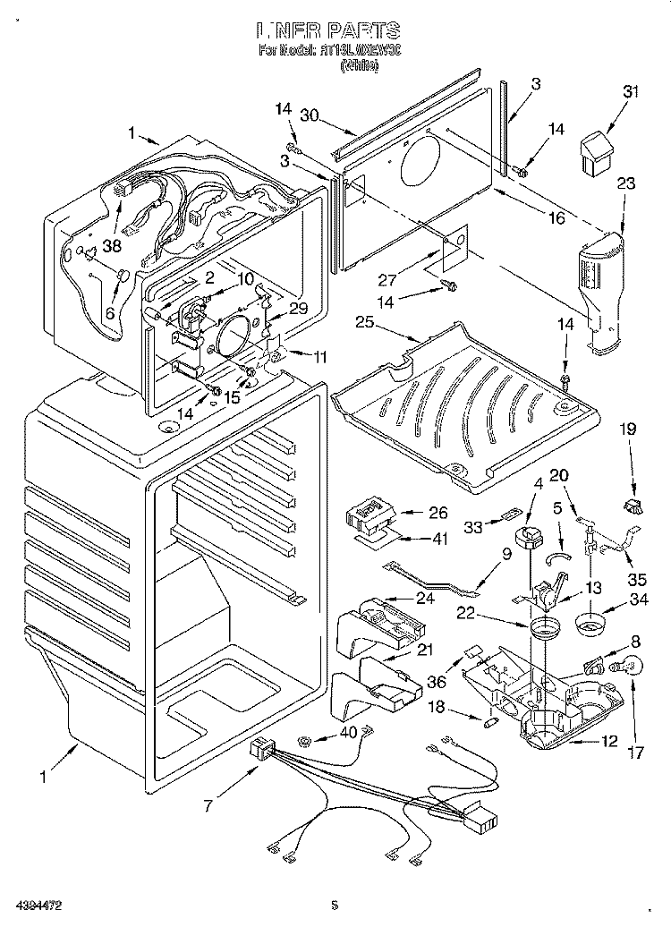 LINER Diagram and Parts List for RT16LMXEW00  Roper Refrigerator