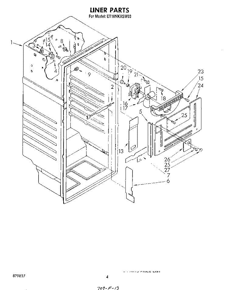 LINER Diagram and Parts List for ET18NKXSW03  Whirlpool Refrigerator