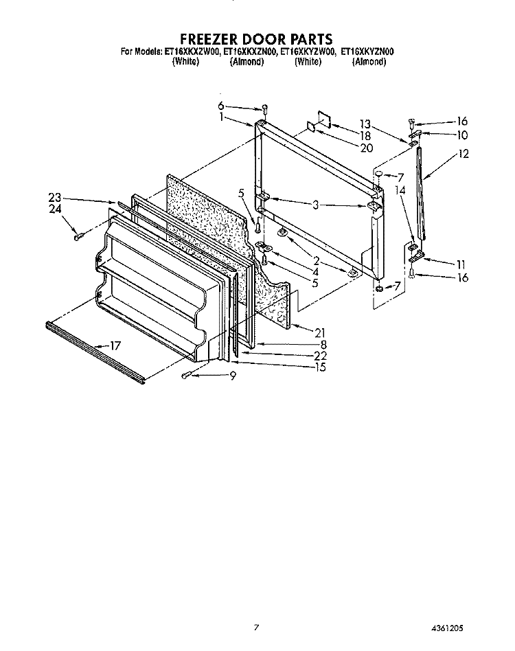 FREEZER DOOR Diagram and Parts List for ET16XKYZN00  Whirlpool Refrigerator