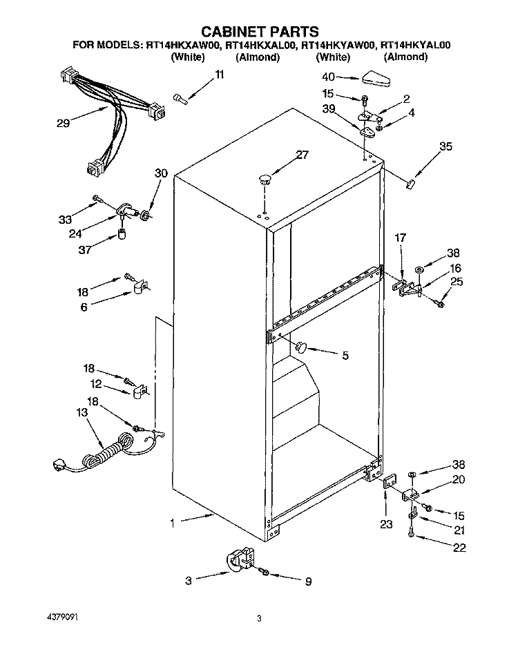 CABINET Diagram and Parts List for RT14HKYAW00  Roper Refrigerator