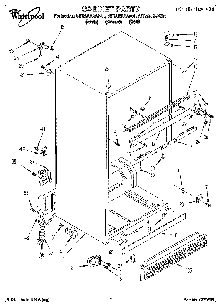 CABINET Diagram and Parts List for 8ET20NKXAN01  Whirlpool Refrigerator