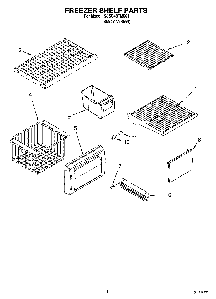 FREEZER SHELF PARTS Diagram and Parts List for KSSC48FMS01  KitchenAid Refrigerator