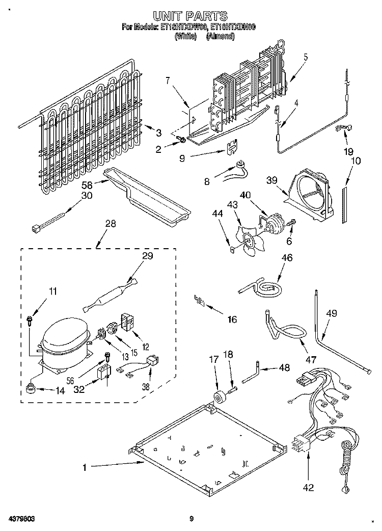 UNIT, LIT/OPTIONAL Diagram and Parts List for ET18HTXDW00  Whirlpool Refrigerator