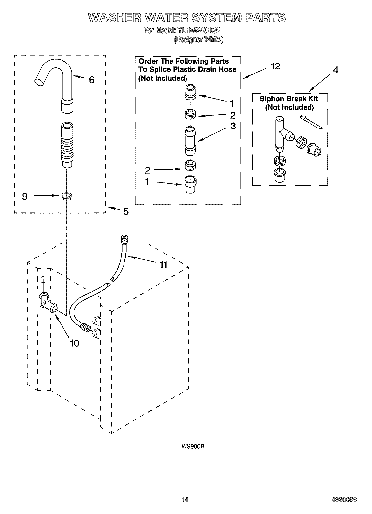 WASHER WATER SYSTEM PARTS Diagram and Parts List for YLTE5243DQ2  Whirlpool Washer Dryer Combo
