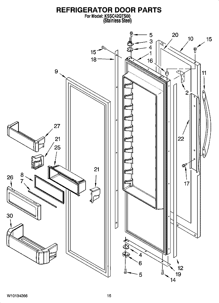 REFRIGERATOR DOOR PARTS Diagram and Parts List for KSSC42QTS00  KitchenAid Refrigerator