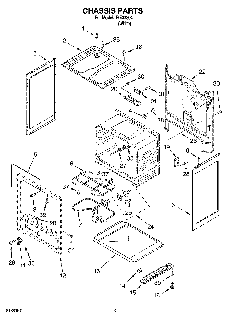 CHASSIS PARTS Diagram and Parts List for IRE32300  Inglis Range