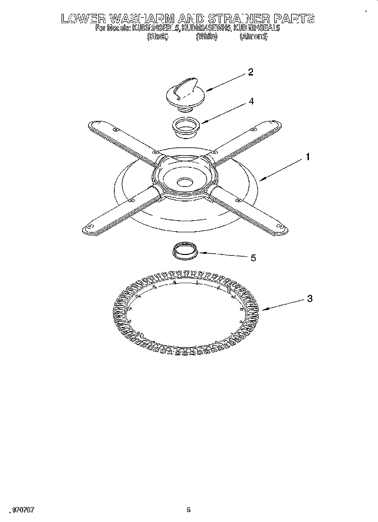 LOWER WASHARM AND STRAINER Diagram and Parts List for KUDM24SEAL5  KitchenAid Dishwasher
