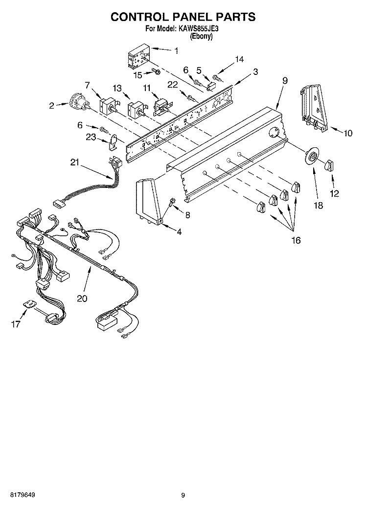 CONTROL PANEL Diagram and Parts List for KAWS855JE3  KitchenAid Washer