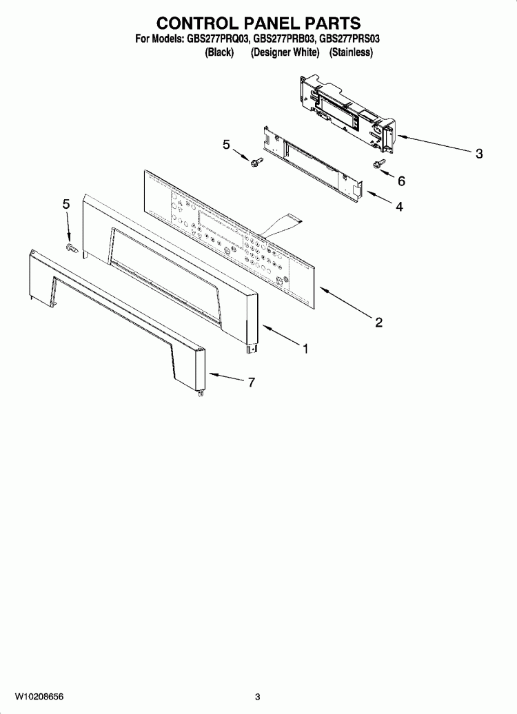 CONTROL PANEL PARTS Diagram and Parts List for GBS277PRQ03  Whirlpool Wall Oven