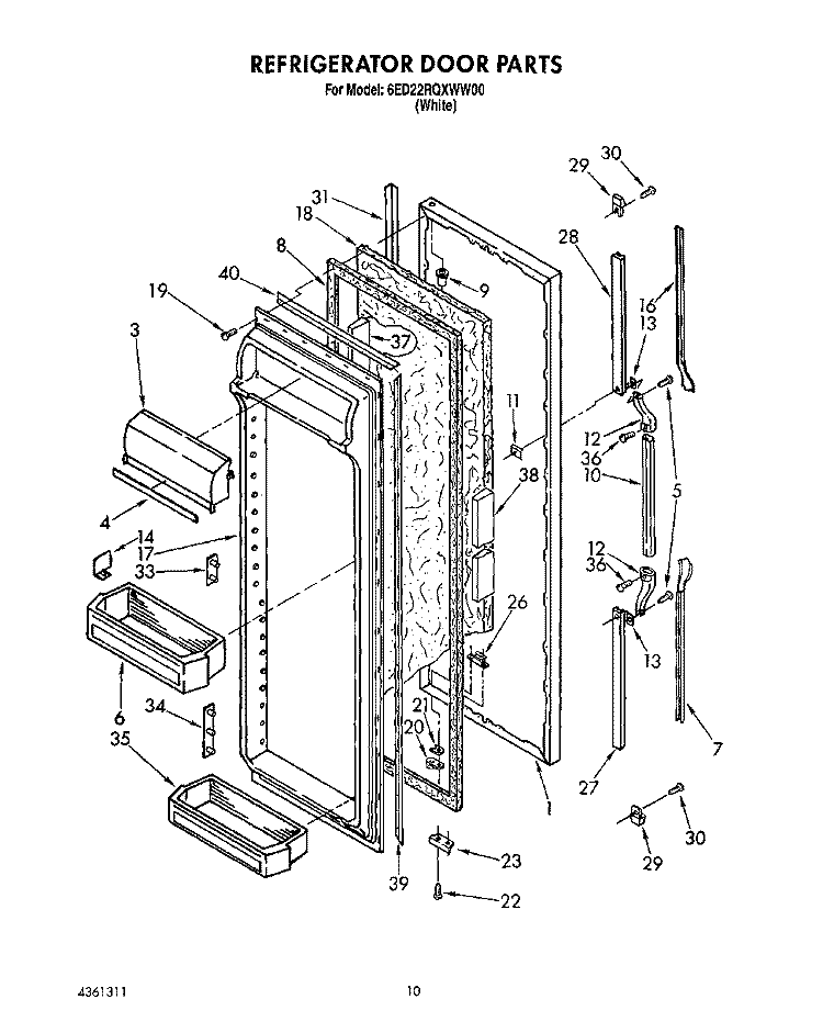 REFRIGERATOR DOOR Diagram and Parts List for 6ED22RQXWW00  Whirlpool Refrigerator